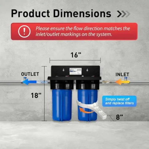 Dimensions big blue 10 pouces avec cartouche charbon bloc.
