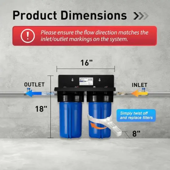 Dimensions big blue 10 pouces avec cartouche charbon bloc.