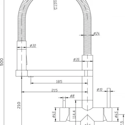 Côtes et dimensions du robinet 3 voies en inox.