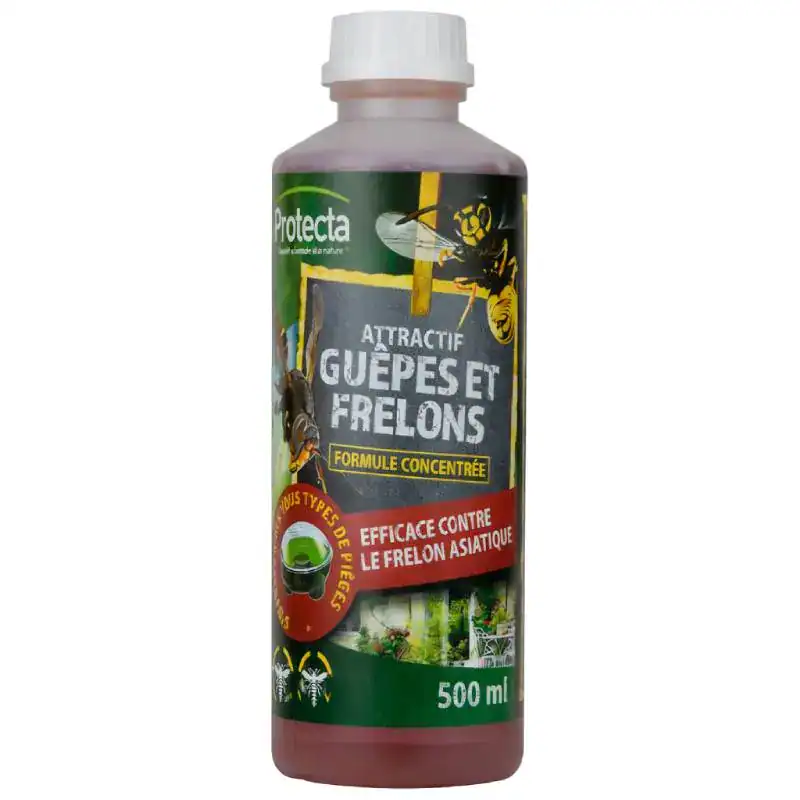 Attractif Guêpes & Frelons 500ml – Concentré Ultra Efficace Extérieur - Boutique Diproclean Attractif guêpes et frelons 500ml, concentré efficace pour éliminer rapidement ces insectes nuisibles dans votre jardin ou espace extérieur. Solution naturelle et puissante pour la lutte contre les fr.