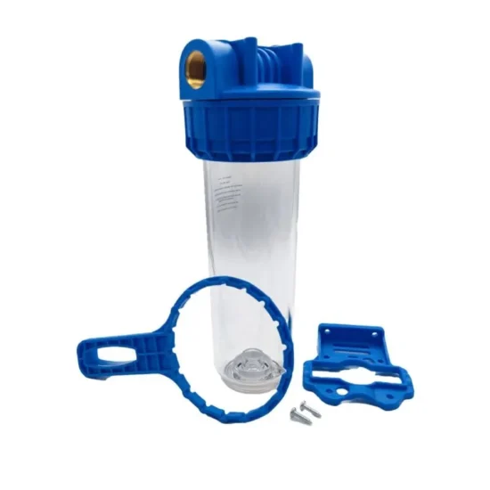 Boitier filtre à eau 9 3/4 pouces E/S 3/4 avec support.