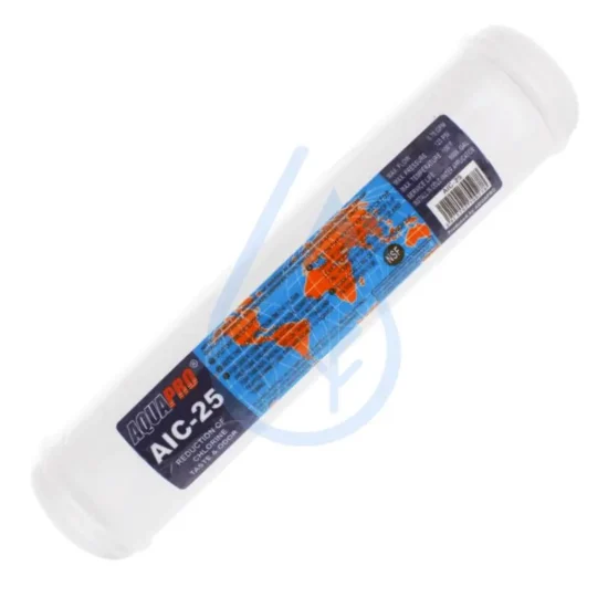 Cartouche charbon actif AIC25 pour osmoseur domestique et aquarium.