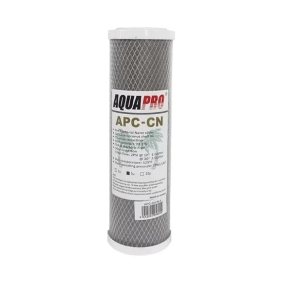 Cartouche charbon actif 5 microns avec argent pour neutraliser les bactéries dans l'eau.