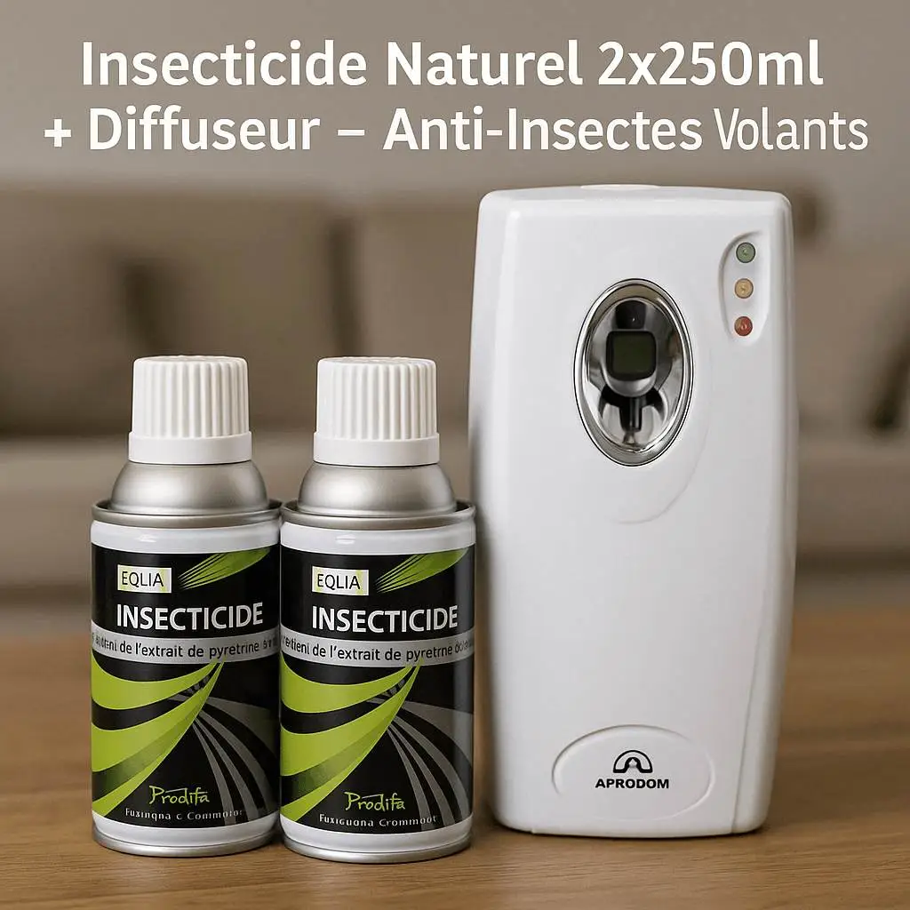 Diffuseur 250 ml insecticide avec 2 aérosols.