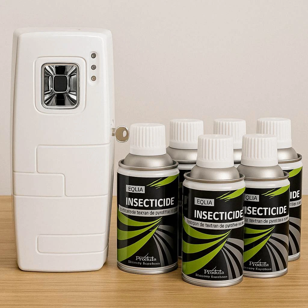 diffuseur 205 ml automatique avec 6 aérosols contre les mouches et moustiques.
