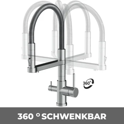 Robinet inox 360 degrés pour cuisine.