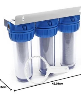 Dimensions du triplex à eau avec cartouches 9 3/4 pouces.
