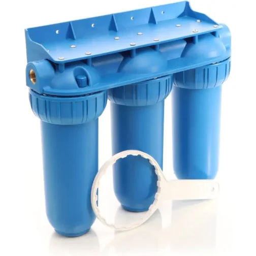 Triplex opaque 9 3/4 pouces avec cartouches pour filtrer l'eau de pluie ou de réseau.