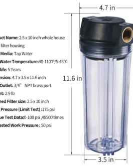 dimensions du filtre à eau 10 pouces entrée 26/34.