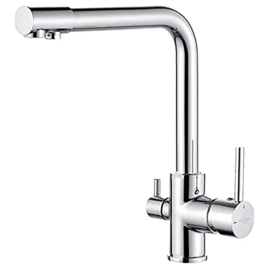 Robinet 3 voies chromé eau de ville, filtrée de cuisine.
