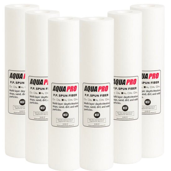 Lot de 6 cartouches 9 3/4 lisses 10 microns pour purificateur sous évier.