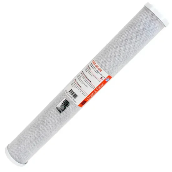 Cartouche charbon bloc 20 pouces 5 microns pour traitement eau de pluie.