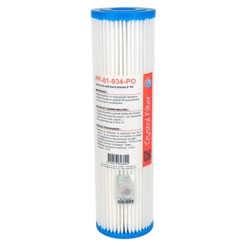 Cartouche plissée 1 micron lavable 9 3/4 pouces.