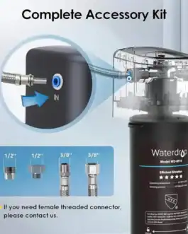 Filtre d'accessoire complet pour système de filtration d'eau Waterdrop, avec connecteurs femelles et mâles, idéal pour améliorer la qualité de l'eau domestique.