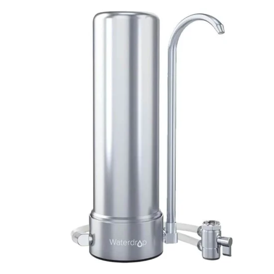 Purificateur inox 304 sur évier pour eau de boisson.