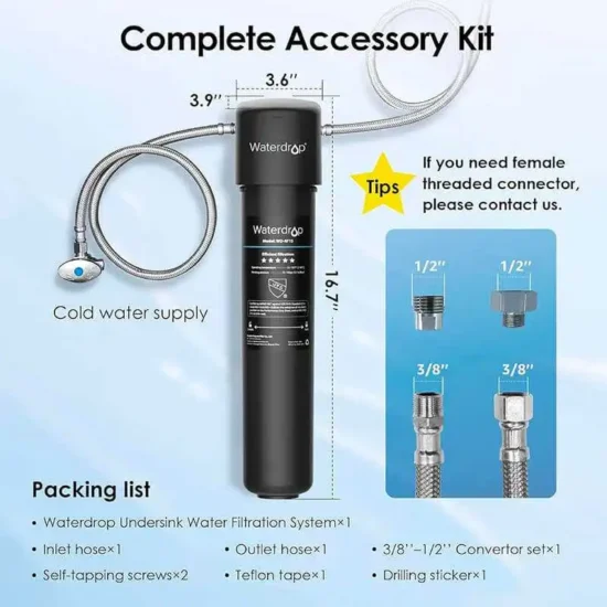 Accessoires vendus avec le purificateur Waterdrop.