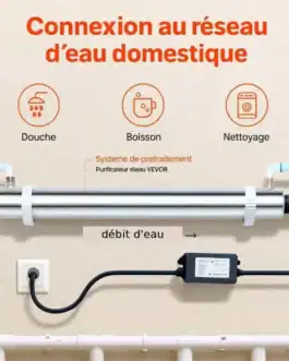 UV-6GPM-maison-eau - Boutique Diproclean Filtre d'eau domestique avec système de traitement VEVOR pour douche, boisson et nettoyage - connexion réseau d'eau potable rapide et efficace, solution de purification performante pour un usage quotidien optimal.
