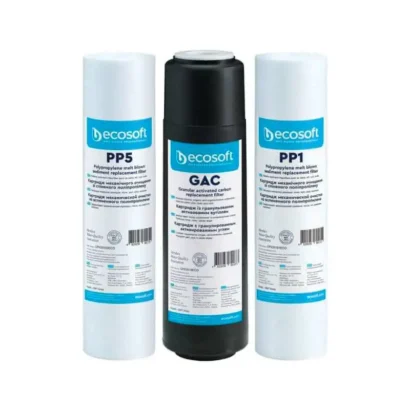 3 Cartouches d'osmoseur sous évier Ecosoft avec charbon actif granulés.