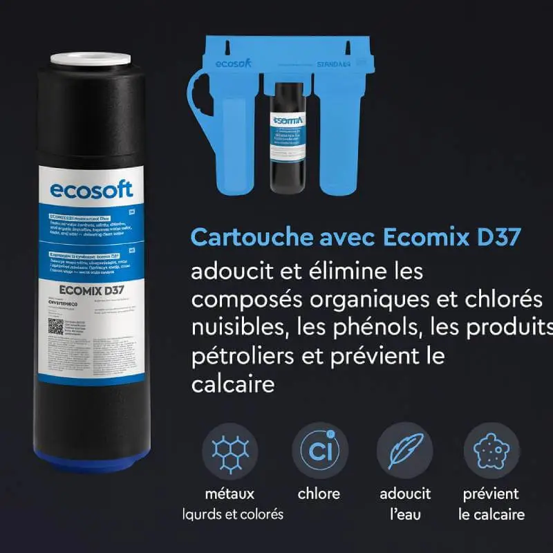 charbon-Ecomix-Ecosoft - Boutique Diproclean Cartouche Ecomix anti-tartre et réducteur de métaux lourds.