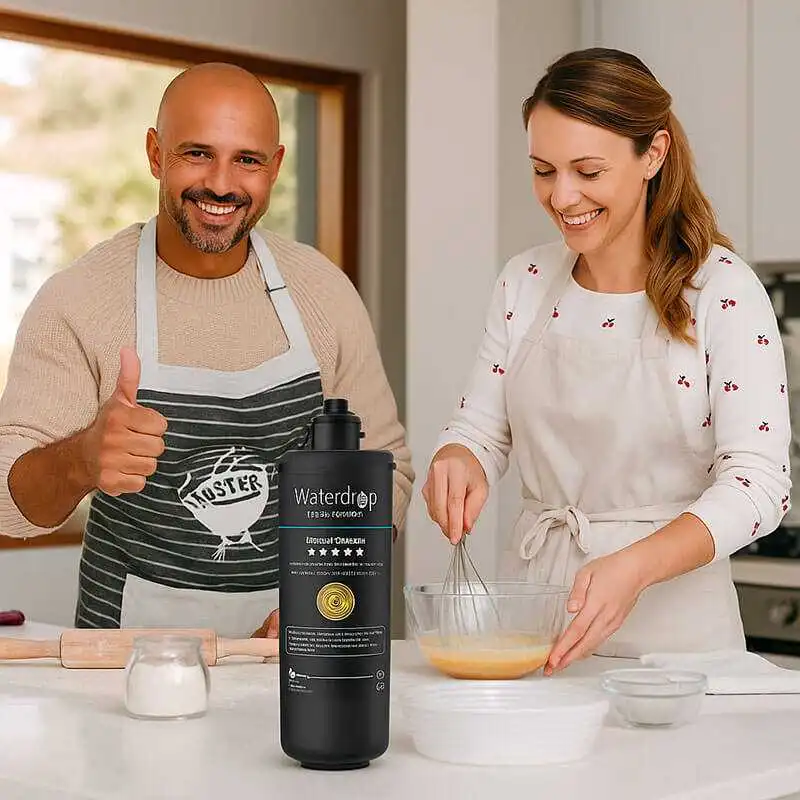 Un couple est en train de préparer un dessert dans la cuisine.