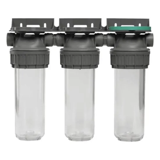 Triple filtre Ecosoft avec cuves transparents 9 3/4 pouces.