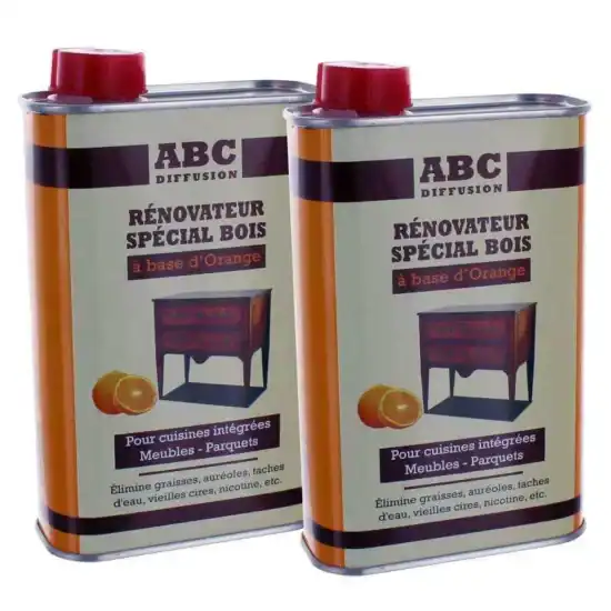Rénovateur bois à base d'orange pour cuisines intégrées, meubles et parquets, élimine graisses, auréoles, taches d’eau, vieilles cire, nicotine, et plus encore - idéal pour restaurer vos surfaces en bois.