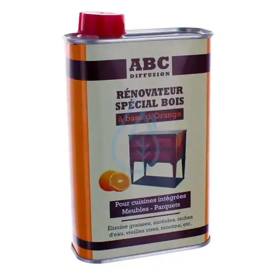 Nettoyant rénovateur bois à base d’orange pour cuisines intégrées, meubles et parquet, élimine graisse, moisissures et taches d'eau, idéal pour la rénovation et la dépollution.
