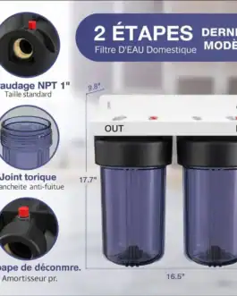 Filtre d'eau domestique Diproclean, système de double étape avec joint torique et soupape de décompression, idéal pour un traitement efficace de l'eau à la maison, compatible avec le modèle le plus récent.