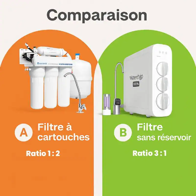 comparaison-osmoseurs - Boutique Diproclean Filtre eau pour systèmes de purification, comparaison filtre à cartouches et sans réservoir, recyclage, nettoyage, critères de filtration, efficacité, entretien, solutions pour eau propre.