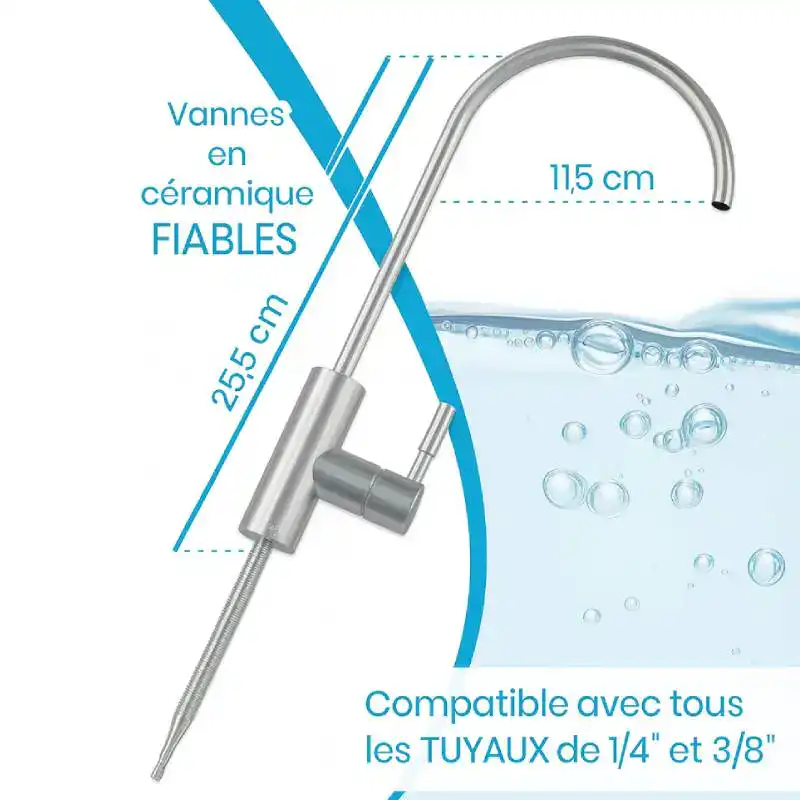 dimensions-robinet-chrome - Boutique Diproclean dimensions du robinet chromé pour osmoseur.