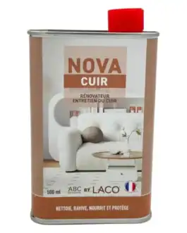 entretien-cuir-renovation-canape - Boutique Diproclean Nova cuir, rénovateur entretien du cuir, produit de nettoyage et protection pour meubles en cuir, revitalise et nourrit, disponible chez Diproclean Boutique, 500ml.
