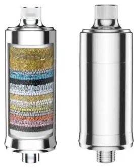 Filtre à eau de douche avec cartouche filtrante, élimine chlore, calcaire et impuretés pour une peau et des cheveux plus sains. Accessoire de salle de bain anti-calcaire, hygiene et confort.