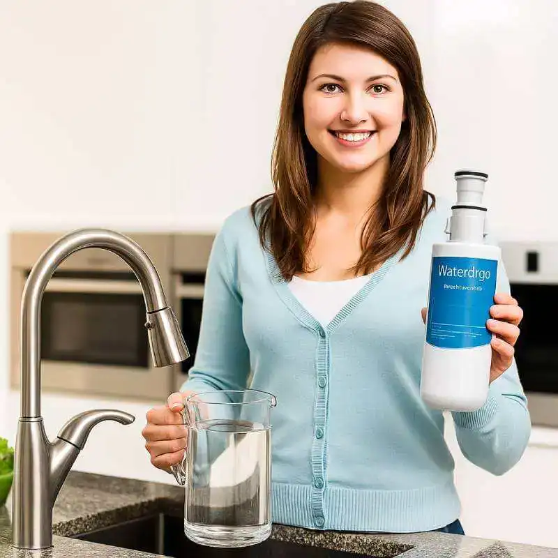 fmme-cruche-filtre-3US-AF01 - Boutique Diproclean Une femme utilise le filtre sous évier 3US-AF01 pour rendre sont eau plus pure.