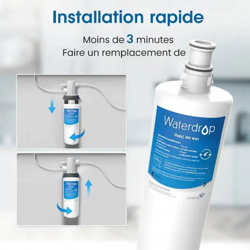 installation-filtre-3US-AF01 - Boutique Diproclean Remplacement rapide de filtre d'eau en moins de 3 minutes, facile et efficace. Service professionnel pour l'entretien de vos systèmes de filtration d'eau Waterdrop.