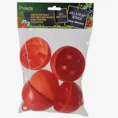 killa-trap-5-piege-cerises - Boutique Diproclean Adaptateur roulant pour piège à guêpes, sans insecticide, en plastique, dispositif de sécurité pour piège à guêpes, Killatrapp rouge, accessoire de nettoyage Diproclean.