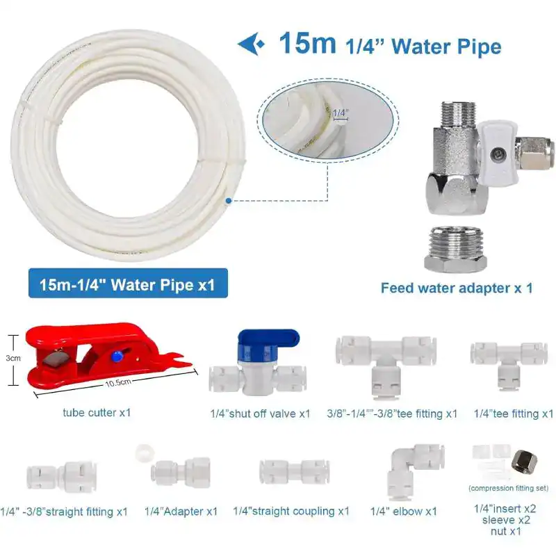 kit-raccords-frigo-osmoseur - Boutique Diproclean Kit raccords et tube 1/4 pouce pour votre frigo et purificateur.