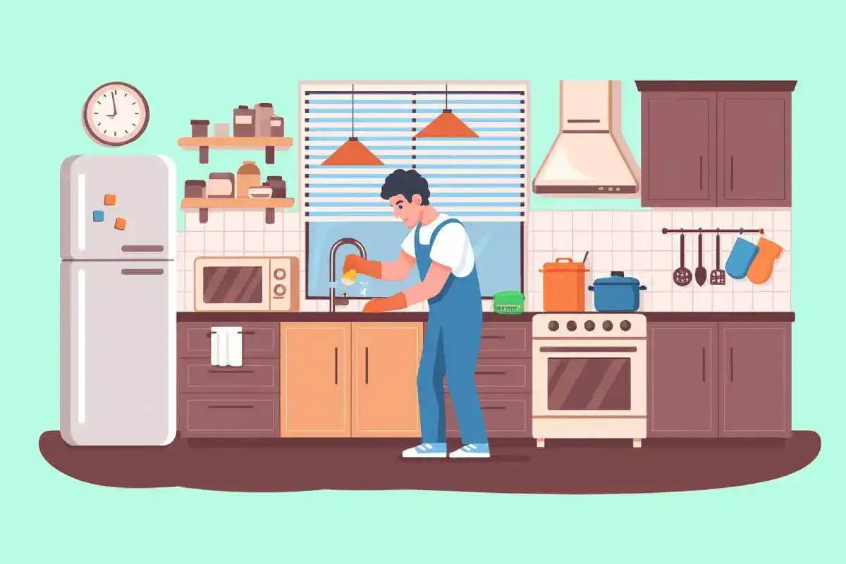 Nettoyage de cuisine par un professionnel, mettant en avant les services de la boutique Diproclean, expert en nettoyage, entretien et produits pour une cuisine impeccable.