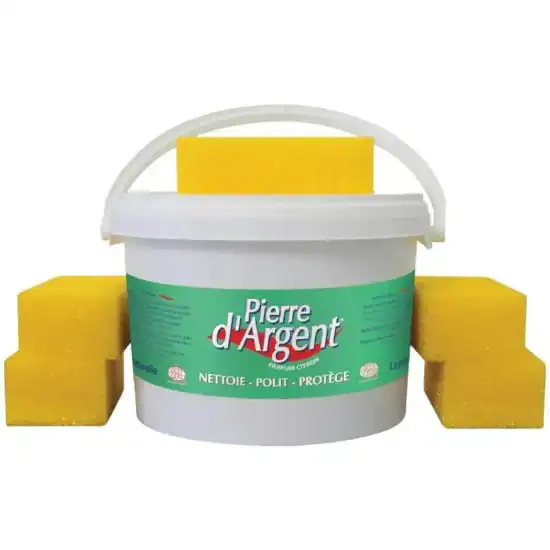 Nettoyant pour surfaces Pierre d'Argent avec éponges de nettoyage pour un entretien efficace.