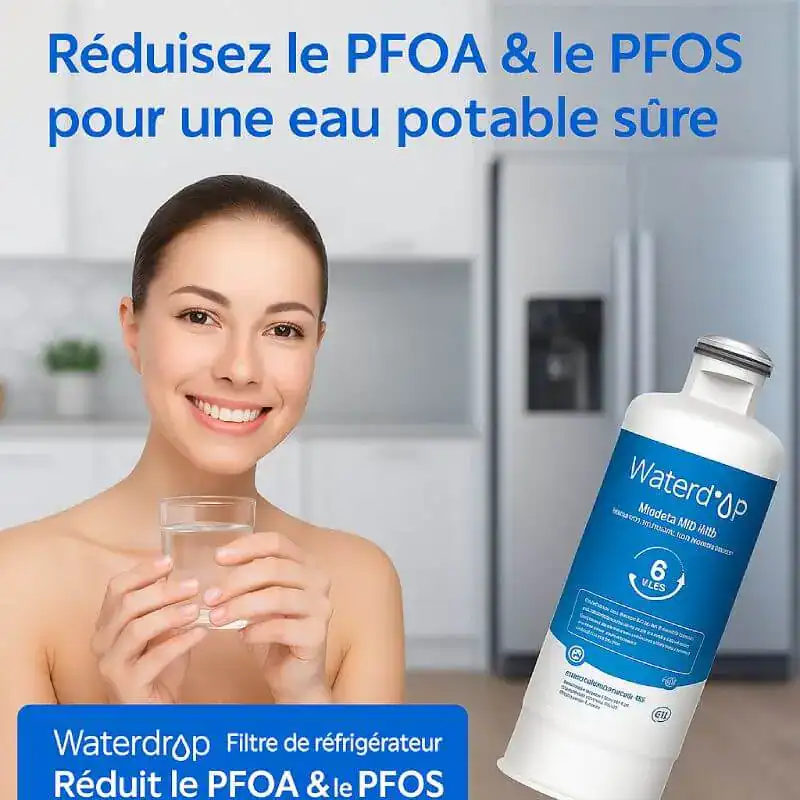 reduire-Pfas-filtre-frigo - Boutique Diproclean Filtres de réfrigérateur pour réduire le PFOA et le PFOS, eau potable sûre, solutions de purification Waterdrop, filtration efficace, santé et sécurité à domicile.