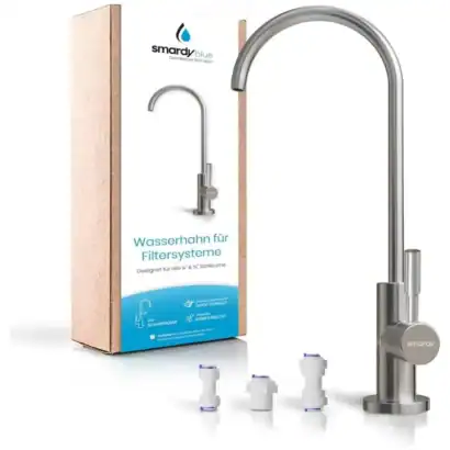 robinet-chrome-osmose-purificateur - Boutique Diproclean Filtre pour système de filtration d'eau sous évier, compatible avec les robinetteries Smartry Blue. Solution innovante pour purifier l'eau directement à la sortie du robinet, facile à installer et à entretenir.