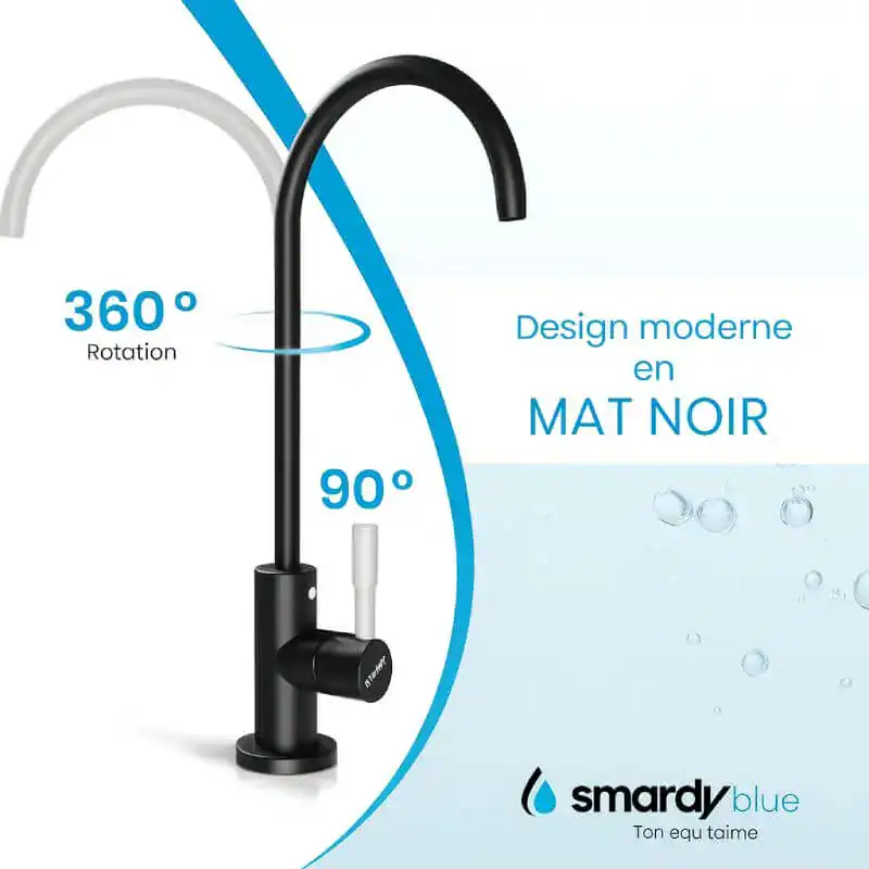 robinet-noir-360-evier - Boutique Diproclean Robinet de cuisine noir mat avec rotation à 360° et réglage à 90°, design moderne et élégant, idéal pour cuisine contemporaine, facile à installer et à utiliser, compatible avec installations d'eau standards.