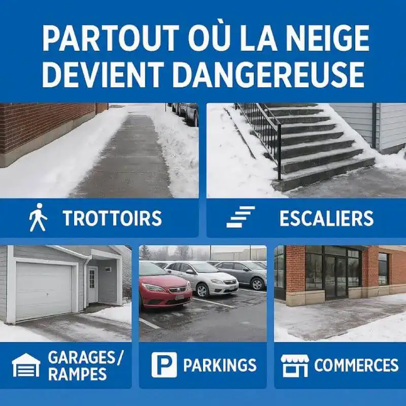 Neige dangereuse, trottoirs glissants, escaliers verglacés, sécuriser surfaces extérieures, déneigement professionnel, sécurité hivernale, nettoyage hivernal, prévention des accidents, solutions de déneigement, entretien espace public, sécurité anti-glissade, accès sécurisé, entretien commercial, nettoyage de saison.