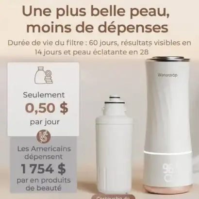 Purificateur d'eau visage, traitement beauté, filtre visage, soin peau, eau purifiée, démaquillant, hydratation peau, beauté visage, appareil filtrant, soins cosmétiques, hydratation.