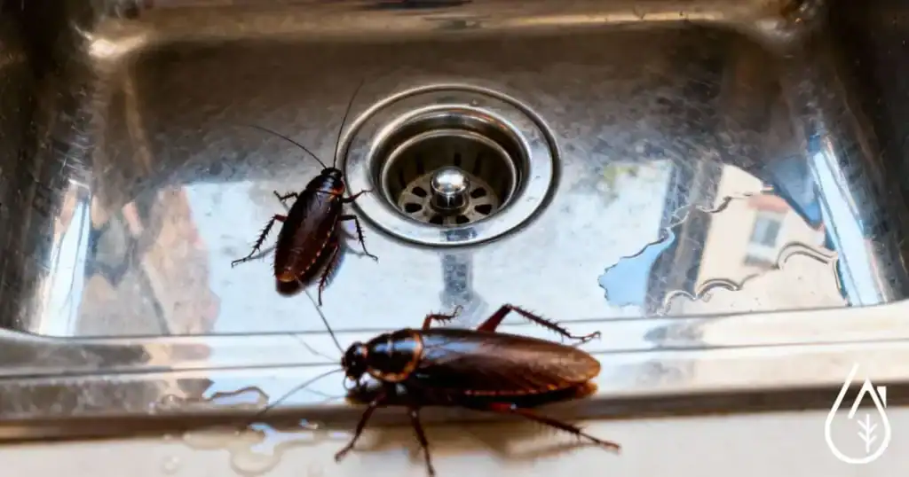 Aspirateur de cafards dans un évier en inox, nettoyage professionnel contre infestation de nuisibles, service de désinsectisation efficace pour éliminer les problèmes de coquerelles.