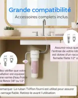 Réf. 12345, compatible avec tous types de robinets, raccords femelle 1/2" ou 3/8", facile à installer et à entretenir pour une utilisation optimale.