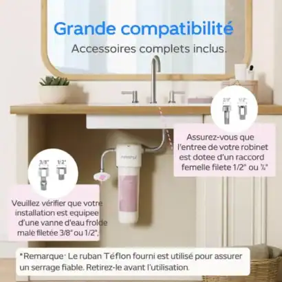 Robinetterie douche. - Boutique Diproclean Réf. 12345, compatible avec tous types de robinets, raccords femelle 1/2" ou 3/8", facile à installer et à entretenir pour une utilisation optimale.