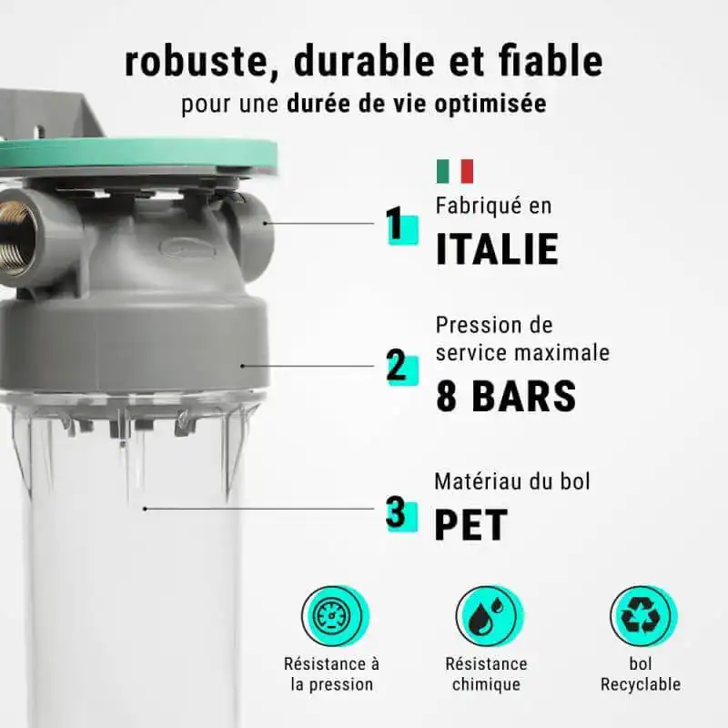Robuste et durable. - Boutique Diproclean Associations de mots-clés pour produits de nettoyage, filtres, fiabilité, longue durée, économie, résistance, recyclabilité, fabrication italienne, pression maximale, matériaux PET, nettoyage industriel, équipement robuste, solutions durables, performance optimale, fiabilité, recyclage.