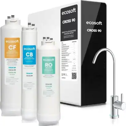 Filtres de rechange pour adoucisseur d'eau EcoSoft Cross 90, filtres à charbon actif pour purifier l'eau potable, solution filtrante pour adoucissement et filtration d'eau domestique.