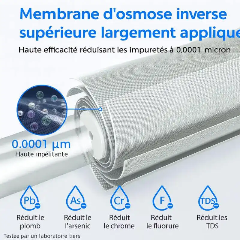 Filtre inverse d'osmose pour eau pure et saine, haute efficacité, réduction des impuretés et contaminants, fiable pour votre purification d'eau domestique.