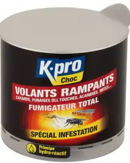 K.pro Choc volants rampants anti-insectes, lutte contre cafards, punaises, acariens, mites, insectes volants, total fumigateur, principe hydro-reactif, solution efficace pour la désinsectisation.